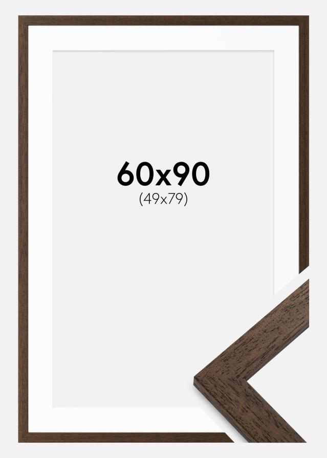 Rahmen Brown Wood 60x90 cm - Passepartout Weiß 50x80 cm
