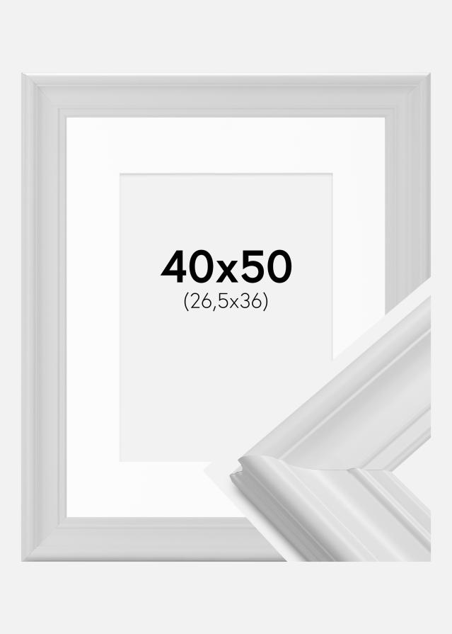 Rahmen Mora Premium Weiß 40x50 cm - Passepartout Weiß 27,5x37 cm
