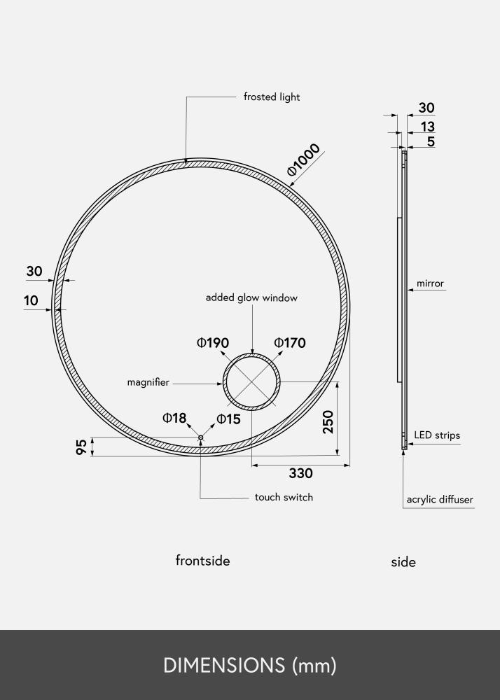 KAILA Spiegel Circular Magnifying LED 100 cm Ø