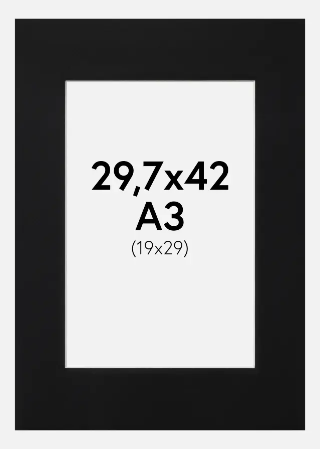 Passepartout Schwarz Standard (weißer Kern) 29,7x42 cm (19x29)