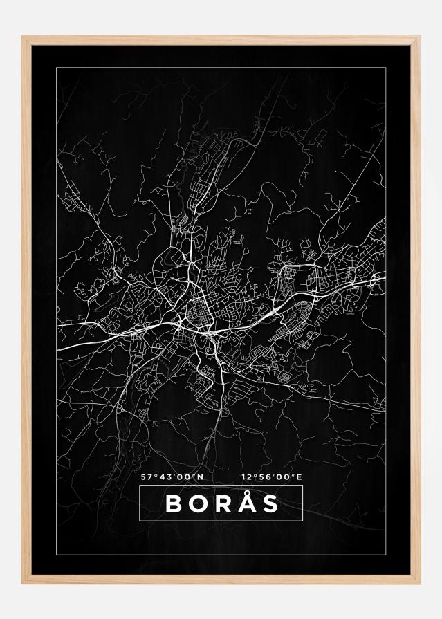 Map - Borås - Black Poster