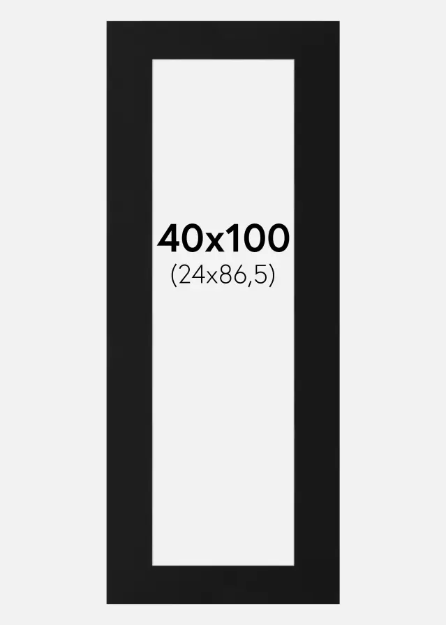 Passepartout Schwarz Standard (weißer Kern) 40x100 cm (24x86,5)