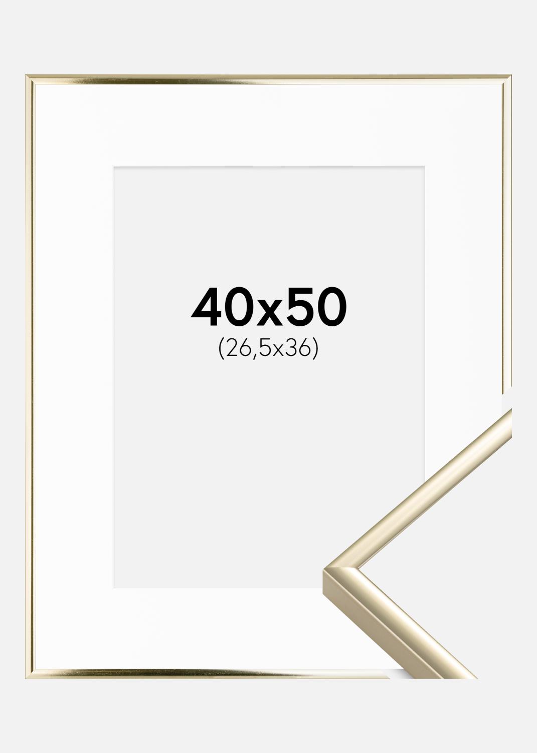 Product Image for Rahmen Aluminium Gold glänzend 40x50 cm - Passepartout Weiß 27,5x37 cm