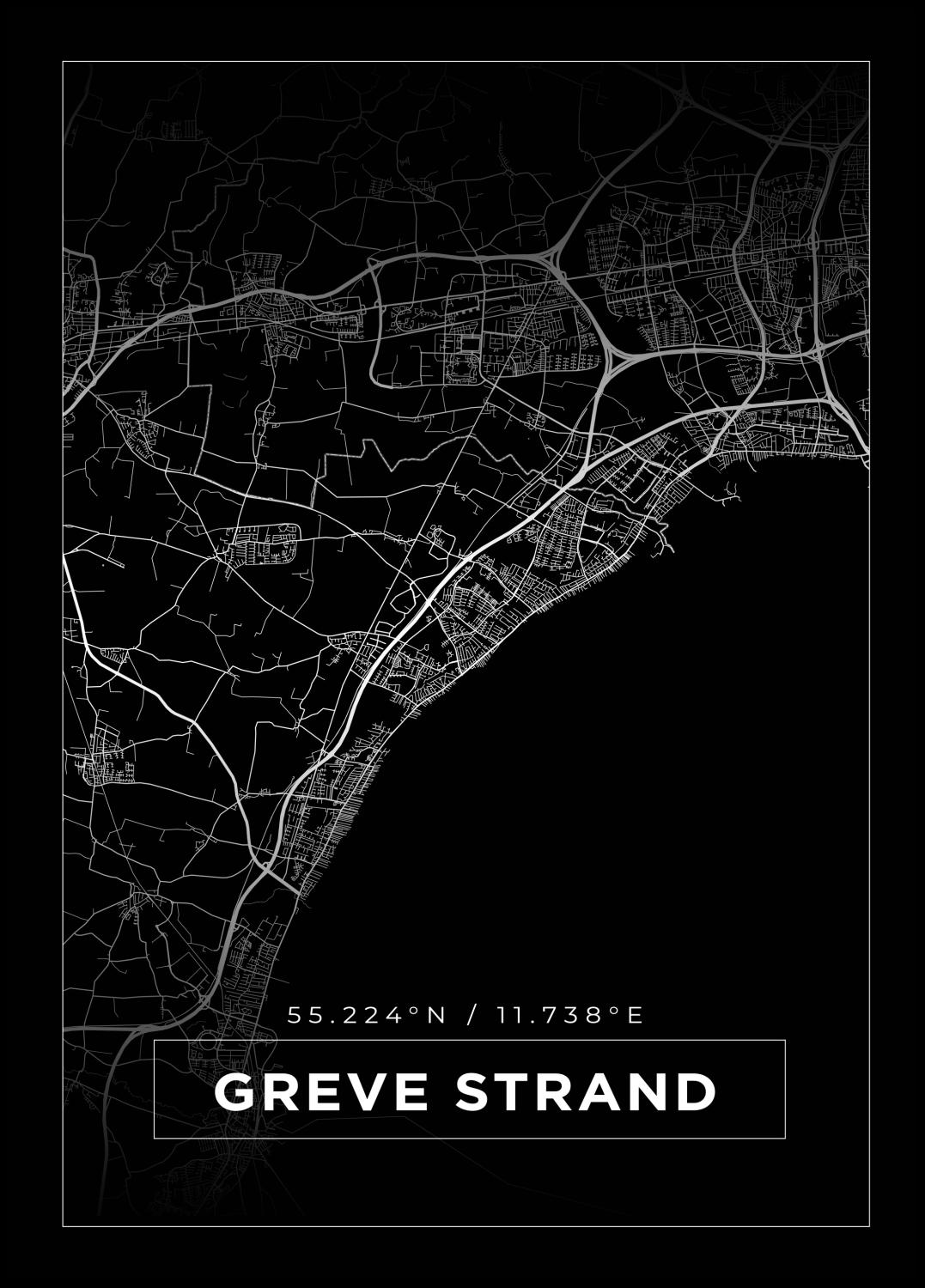 Product Image for Map - Greve Strand - Black (21x29.7 cm (A4))