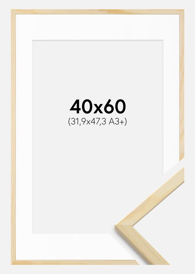 Rahmen Galant Kiefer 40x60 cm - Passepartout Weiß 32,9x48,3 cm (A3+)