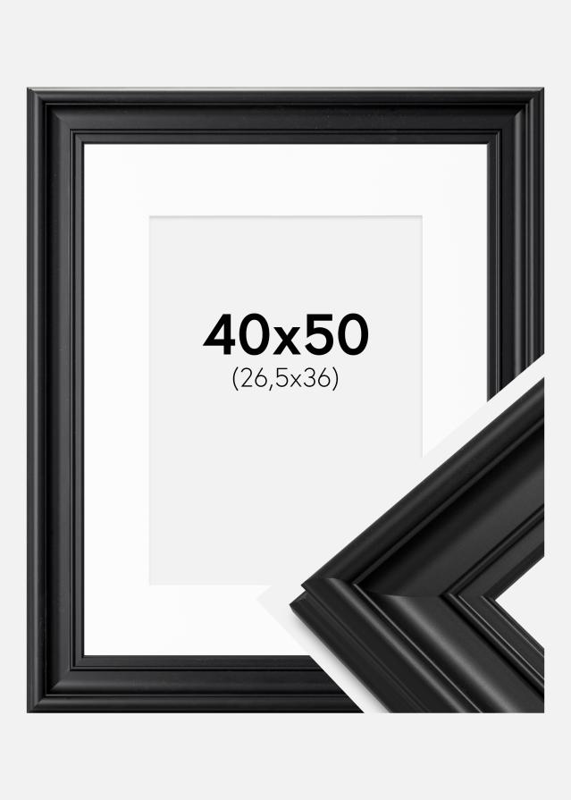 Rahmen Mora Premium Schwarz 40x50 cm - Passepartout Weiß 27,5x37 cm