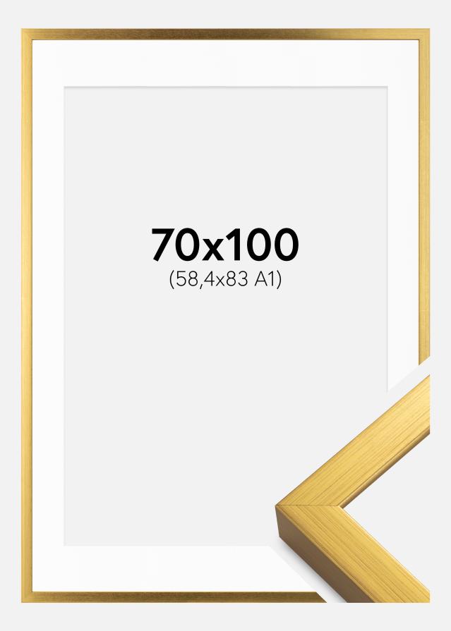Rahmen Falun Gold 70x100 cm - Passepartout Weiß 59,4x84 cm (A1)
