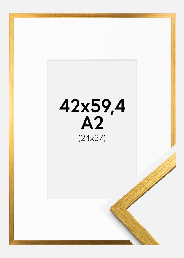 Rahmen Edsbyn Gold 42x59,4 cm (A2) - Passepartout Weiß 25x38 cm