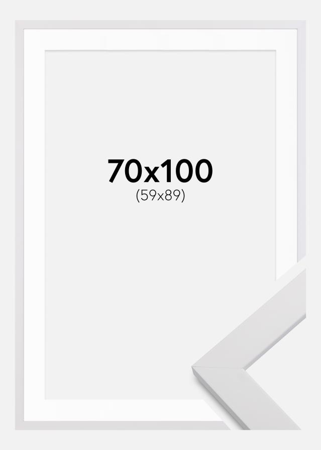 Rahmen White Wood 70x100 cm - Passepartout Weiß 60x90 cm
