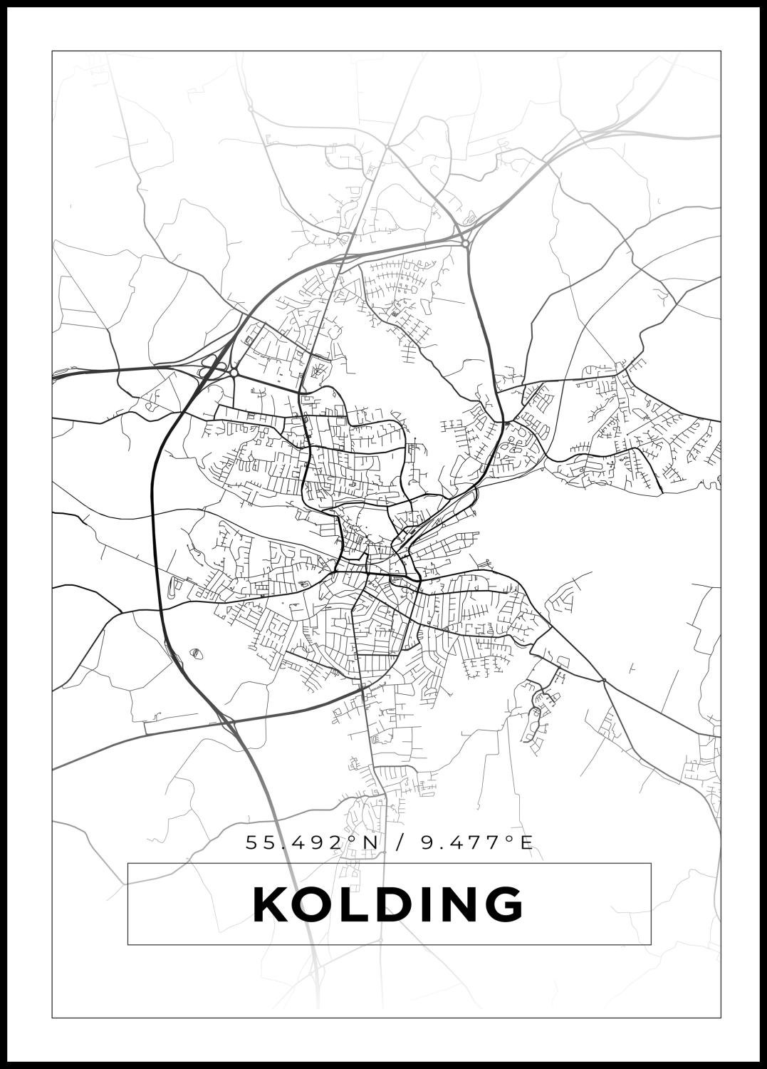 Product Image for Map - Kolding - White (30x40 cm)