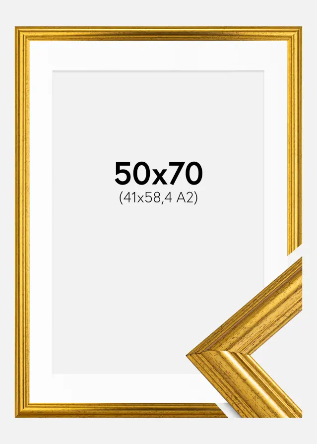 Rahmen Västkusten Gold 50x70 cm - Passepartout Weiß 42x59,4 cm (A2)