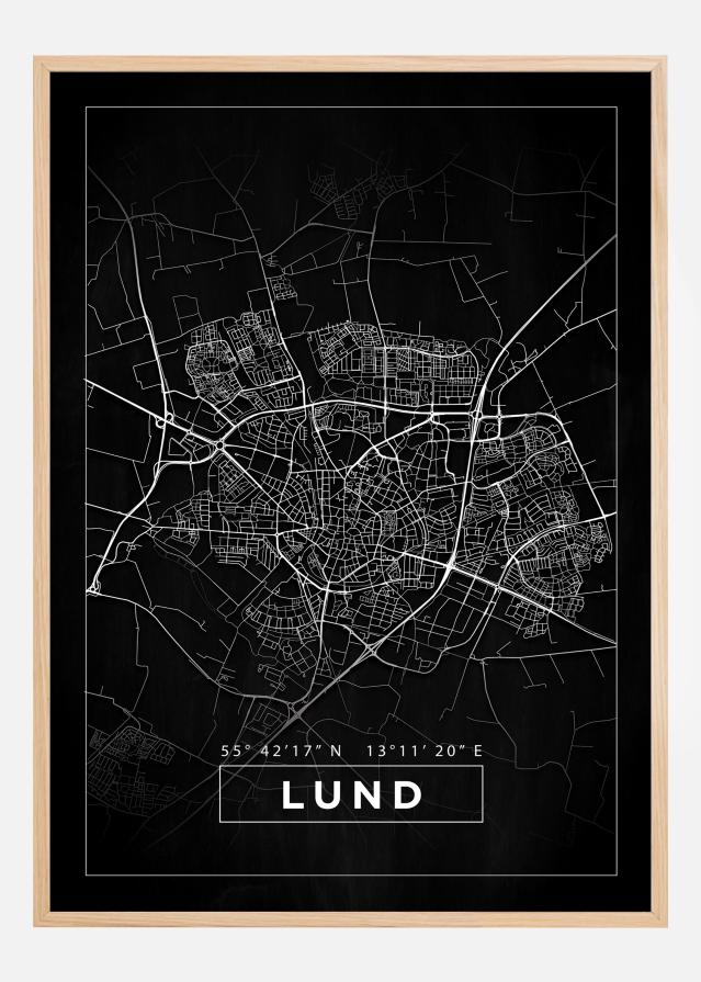 Map - Lund - Black Poster