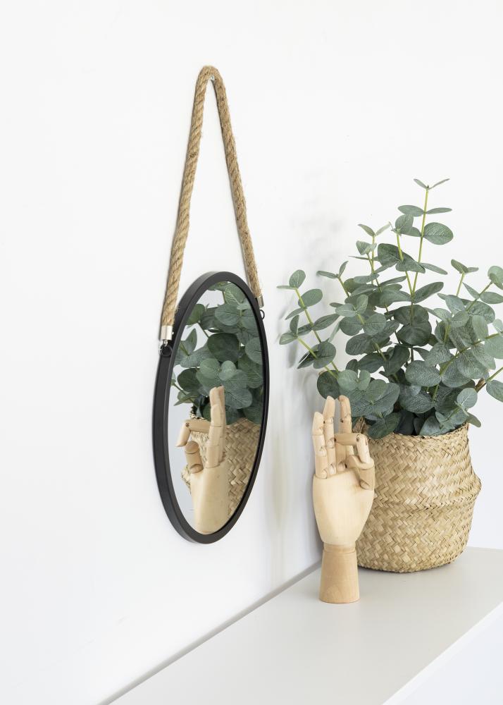 KAILA Runder Spiegel Rope - Schwarz 30 cm Ø