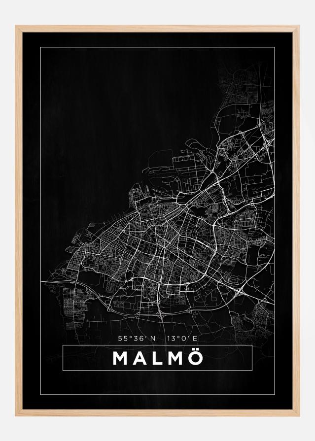 Map - Malmö - Black Poster