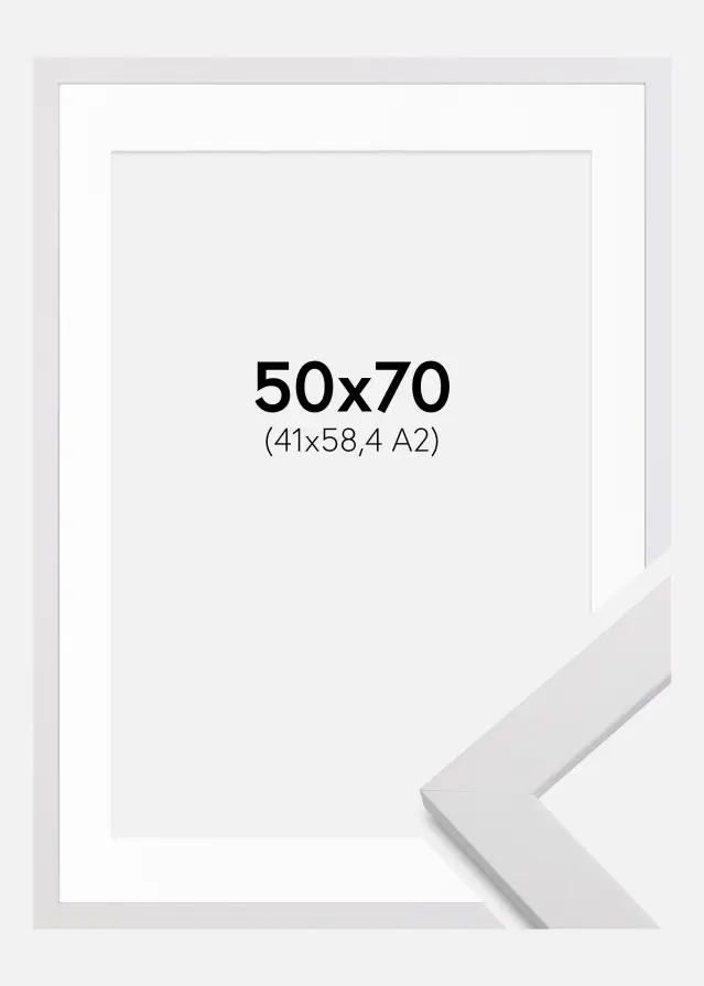 Rahmen White Wood 50x70 cm - Passepartout Weiß 42x59,4 cm (A2)