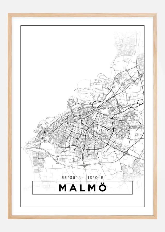 Map - Malmö - White Poster
