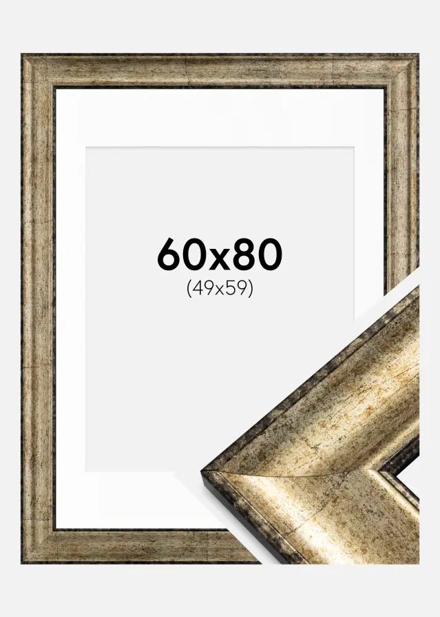 Rahmen Saltsjöbaden Antik-Gold 60x80 cm - Passepartout Weiß 50x60 cm