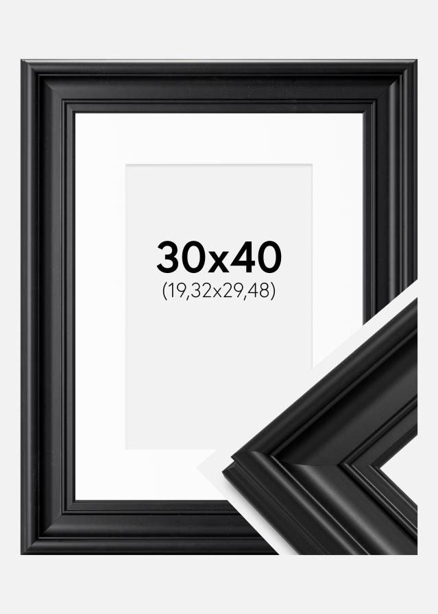 Rahmen Mora Premium Schwarz 30x40 cm - Passepartout Weiß 8x12 inches
