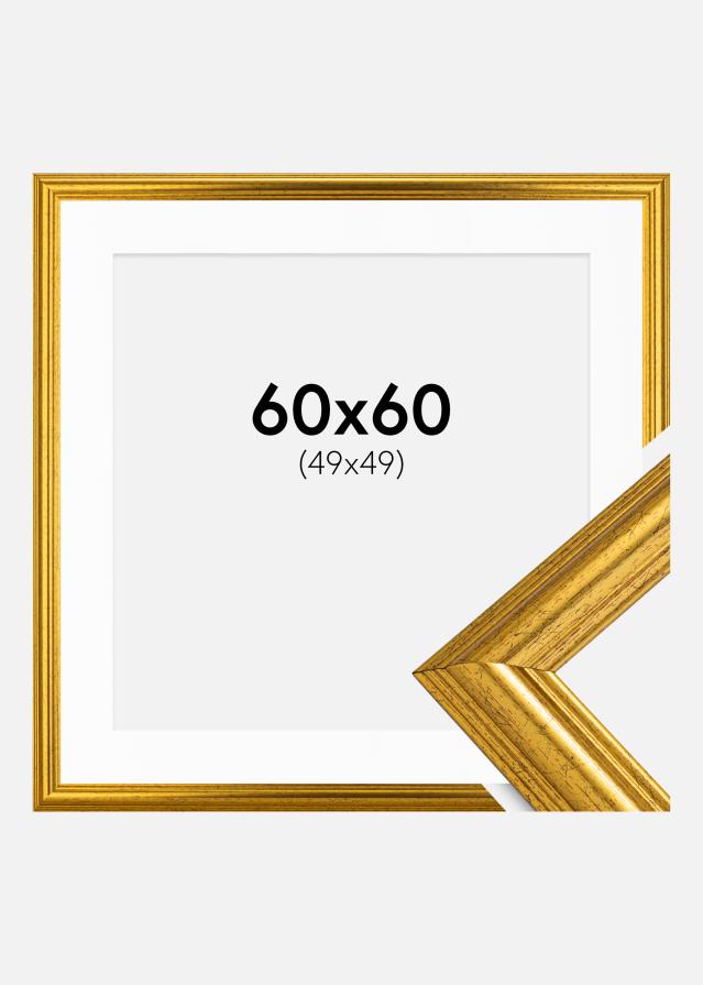 Rahmen Västkusten Gold 60x60 cm - Passepartout Weiß 50x50 cm