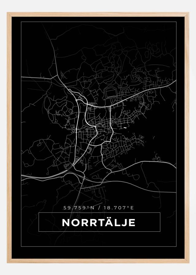 Map - Norrtälje - Black Poster