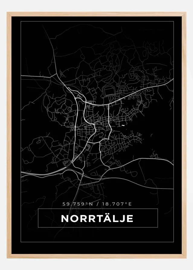Map - Norrtälje - Black Poster