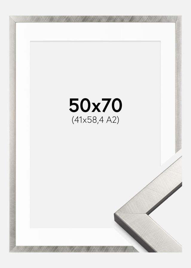 Rahmen Uppsala Silber 50x70 cm - Passepartout Weiß 42x59,4 cm (A2)