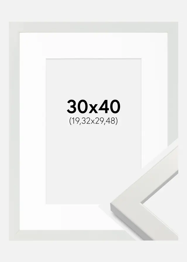 Rahmen White Wood Glossy 30x40 cm - Passepartout Weiß 8x12 inches