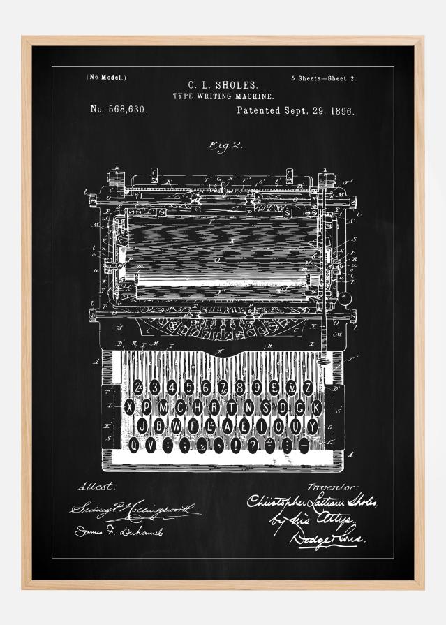 Patentzeichnung - Schreibmaschine - Schwarz Poster