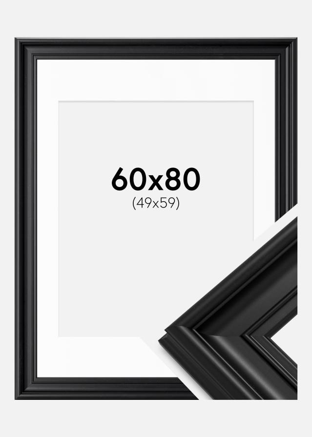 Rahmen Mora Premium Schwarz 60x80 cm - Passepartout Weiß 50x60 cm