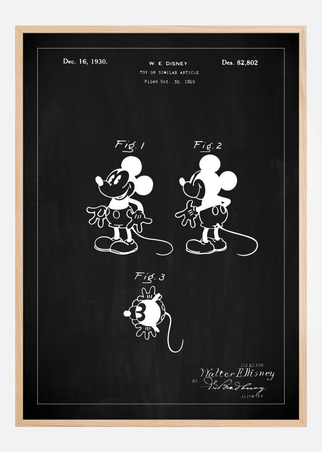 Patentzeichnung - Disney - Micky Maus - Schwarz Poster