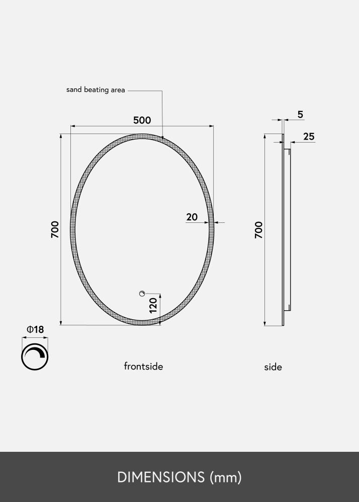 KAILA Spiegel Oval LED 50x70 cm