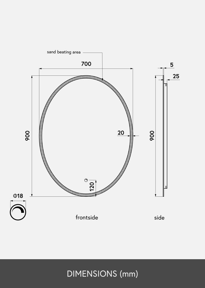KAILA Spiegel Oval LED 70x90 cm