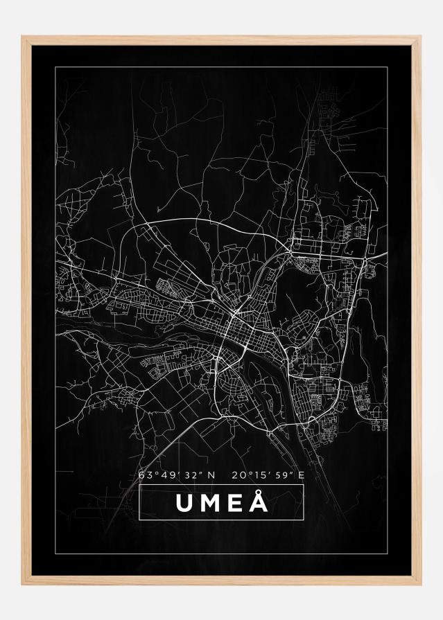 Map - Umeå - Black Poster