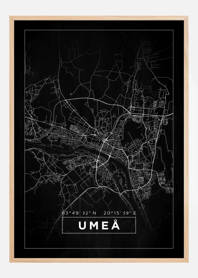 Map - Umeå - Black Poster