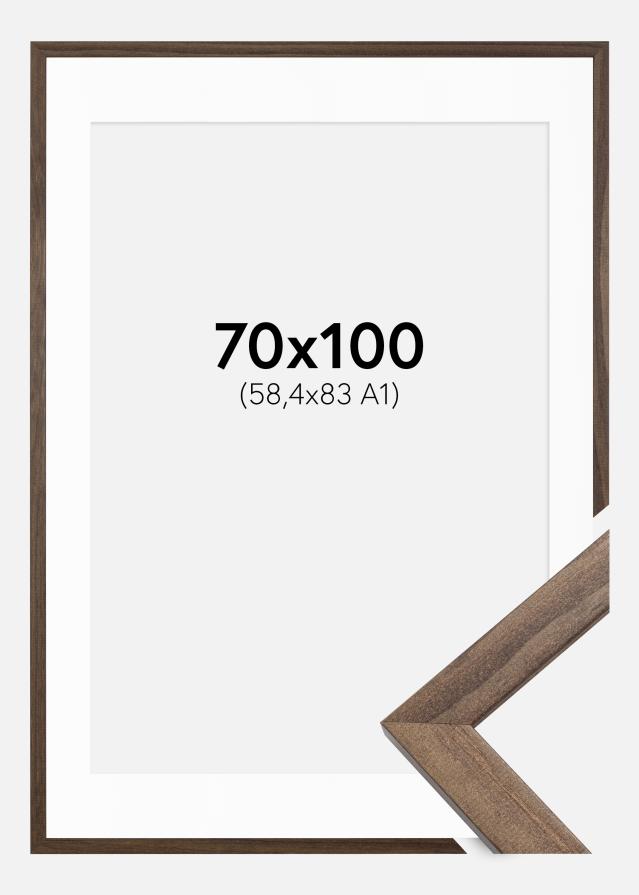 Rahmen Stilren Walnuss 70x100 cm - Passepartout Weiß 59,4x84 cm (A1)