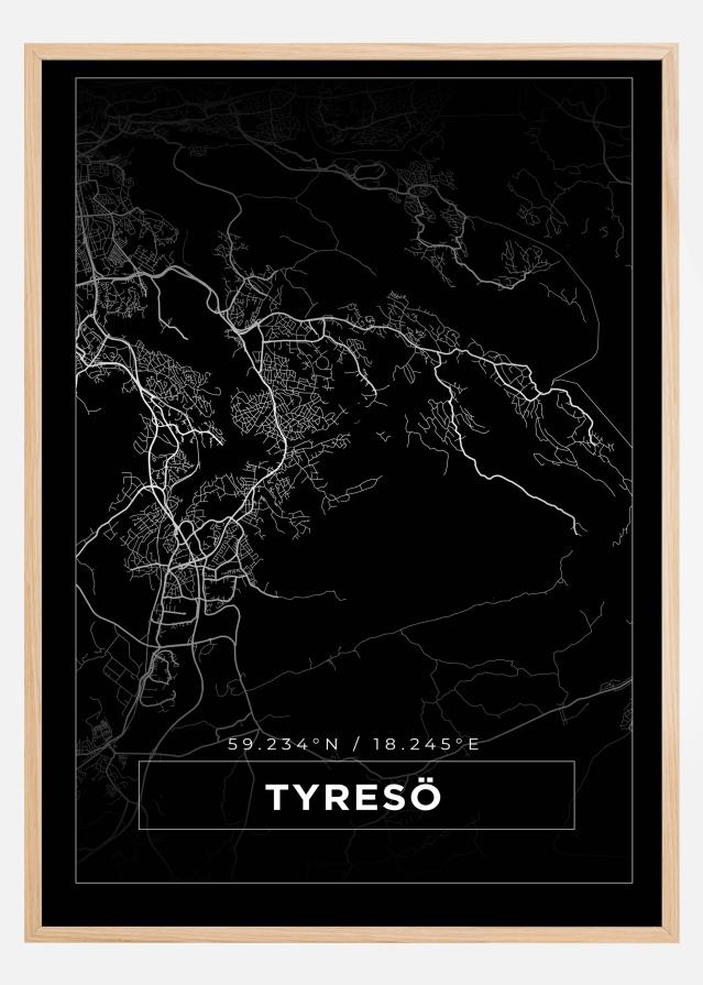 Map - Tyresö - Black Poster