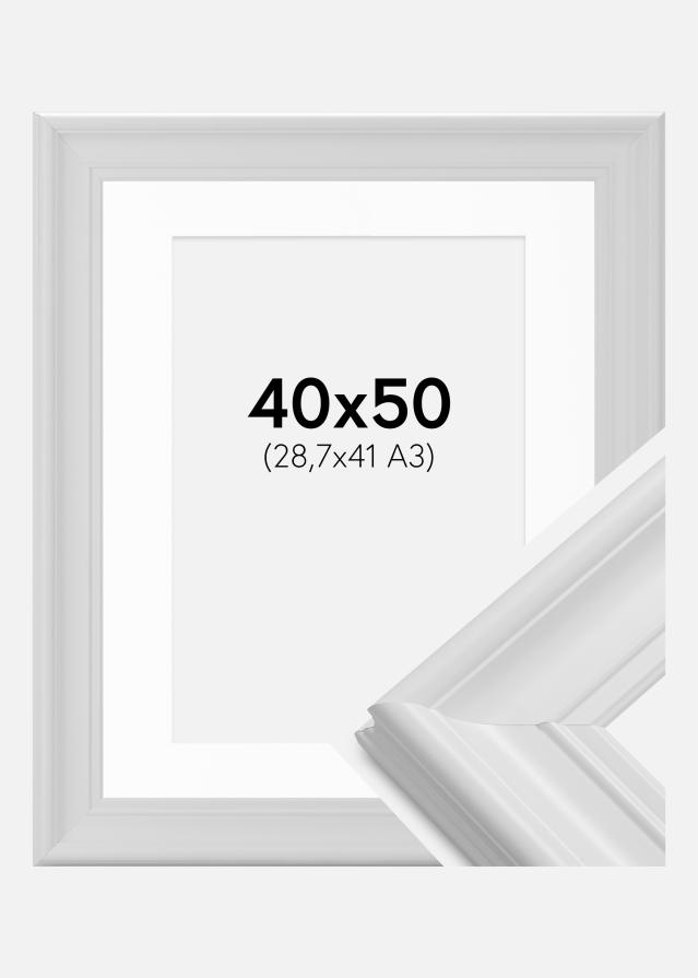 Rahmen Mora Premium Weiß 40x50 cm - Passepartout Weiß 29,7x42 cm (A3)
