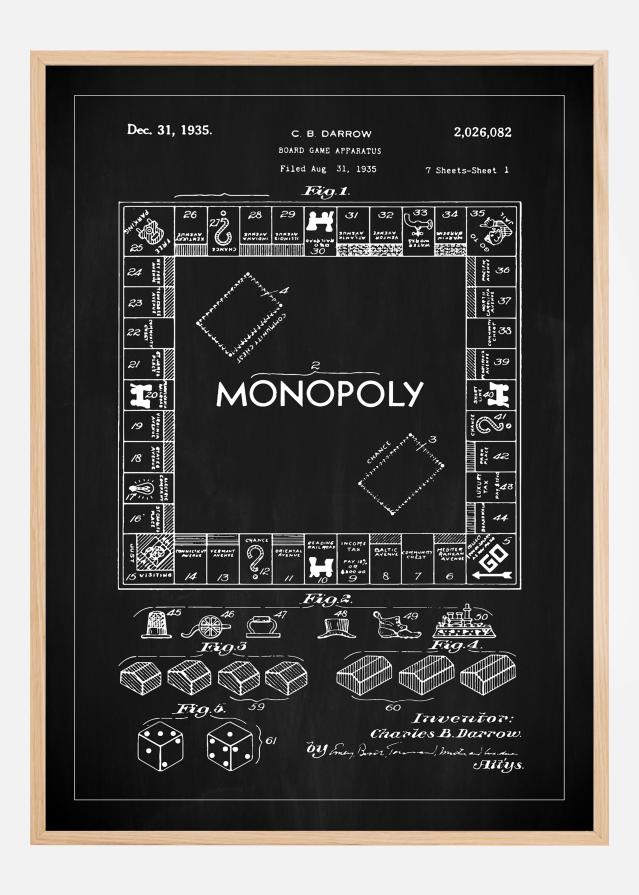 Patentzeichnung - Monopoly I - Schwarz Poster