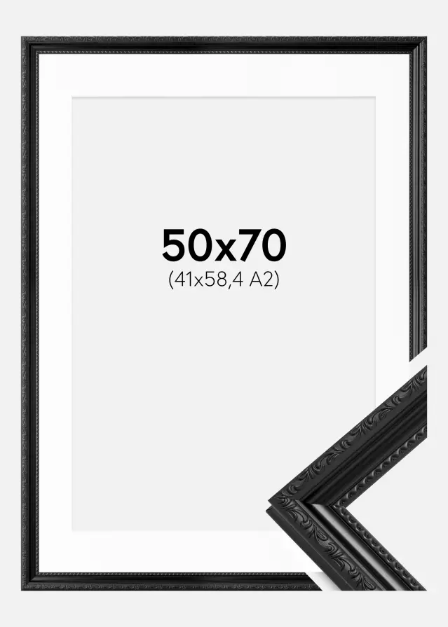 Rahmen Abisko Schwarz 50x70 cm - Passepartout Weiß 42x59,4 cm (A2)