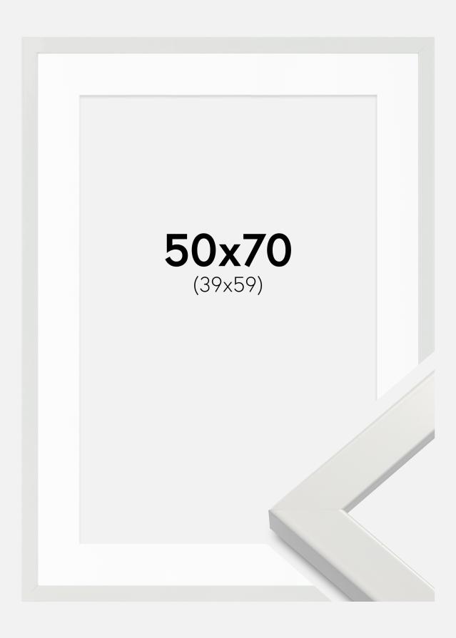 Rahmen White Wood Glossy 50x70 cm - Passepartout Weiß 40x60 cm