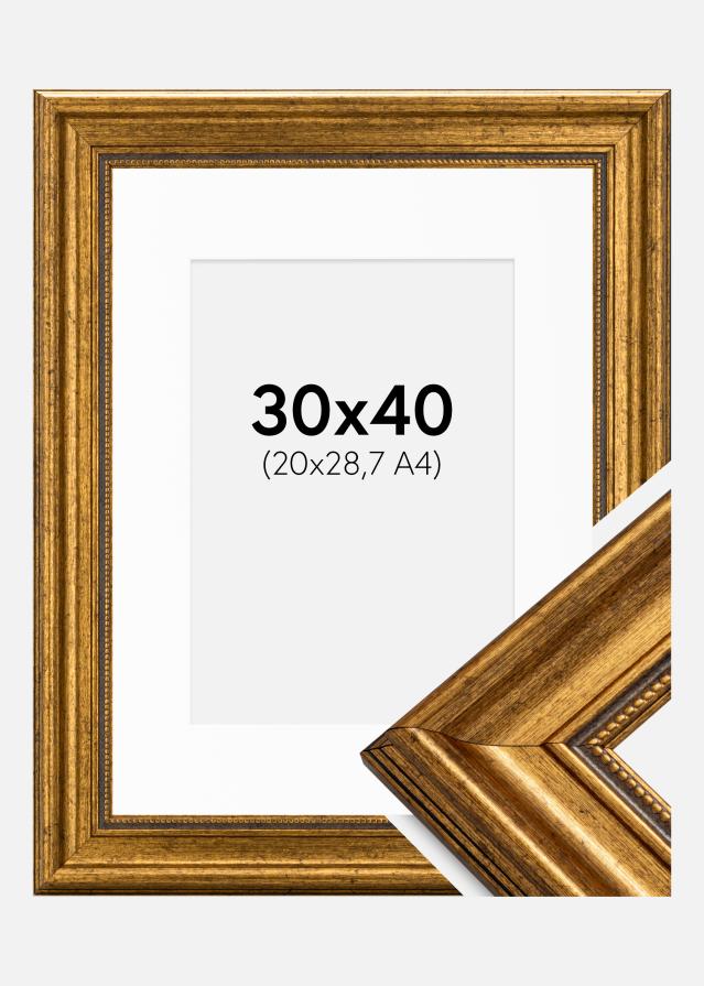 Rahmen Rokoko Gold 30x40 cm - Passepartout Weiß 21x29,7 cm (A4)