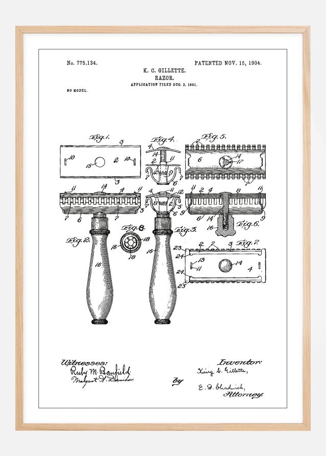 Patentzeichnung - Rasierer - Weiß Poster