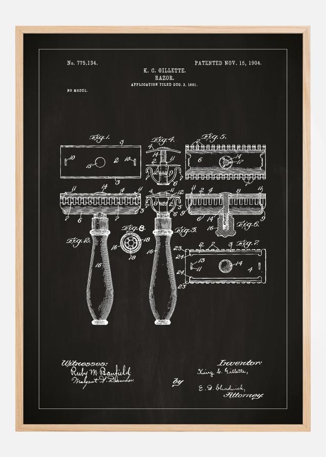 Patentzeichnung - Rasierer - Schwarz Poster