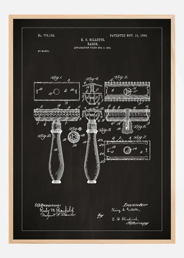Patentzeichnung - Rasierer - Schwarz Poster