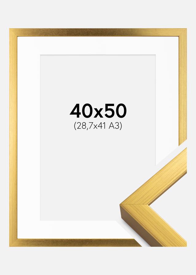 Rahmen Falun Gold 40x50 cm - Passepartout Weiß 29,7x42 cm (A3)
