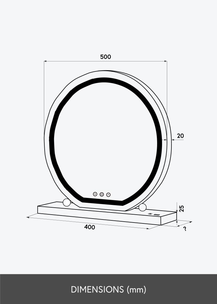 KAILA Kosmetikspiegel Round LED Schwarz 50 cm Ø