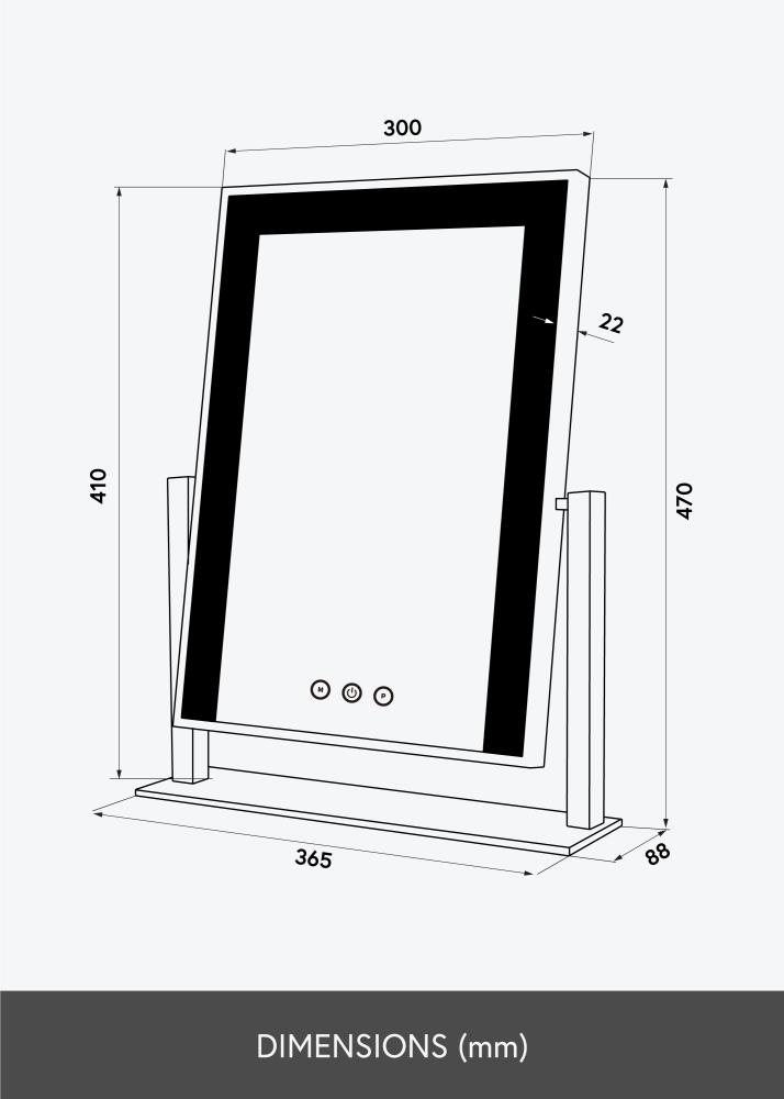 KAILA Kosmetikspiegel Stand LED Schwarz 30x41 cm