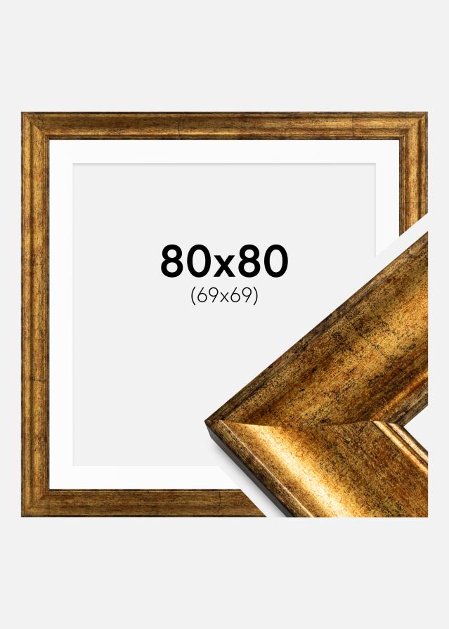Rahmen Saltsjöbaden Gold 80x80 cm - Passepartout Weiß 70x70 cm