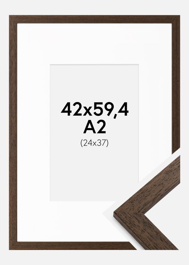 Rahmen Brown Wood 42x59,4 cm (A2) - Passepartout Weiß 25x38 cm