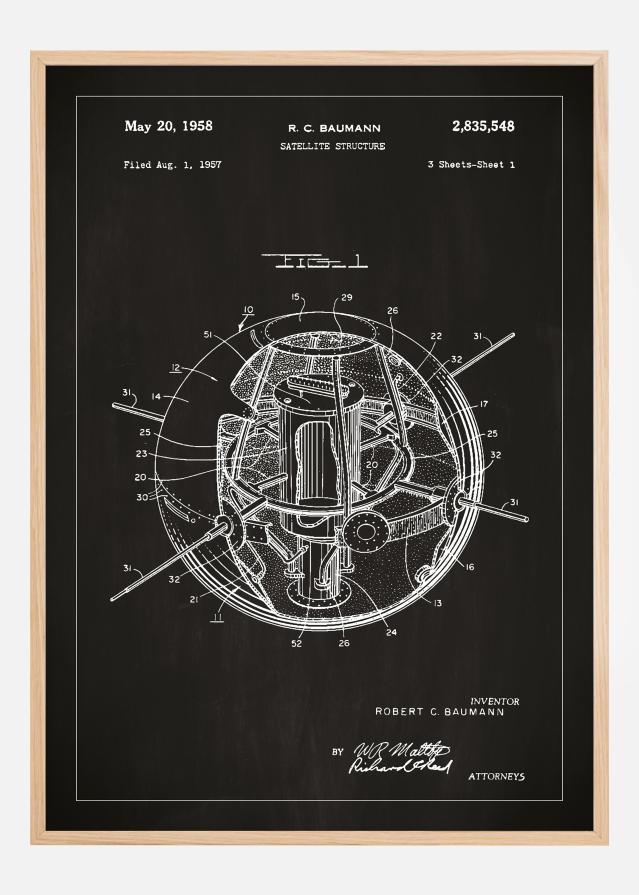 Patentzeichnung - Satellit - Schwarz Poster